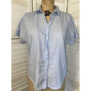 LOGG H&M Button Up Shirt Ladies Short Sleeve Button Down Casual Blue Shirt Sz 4